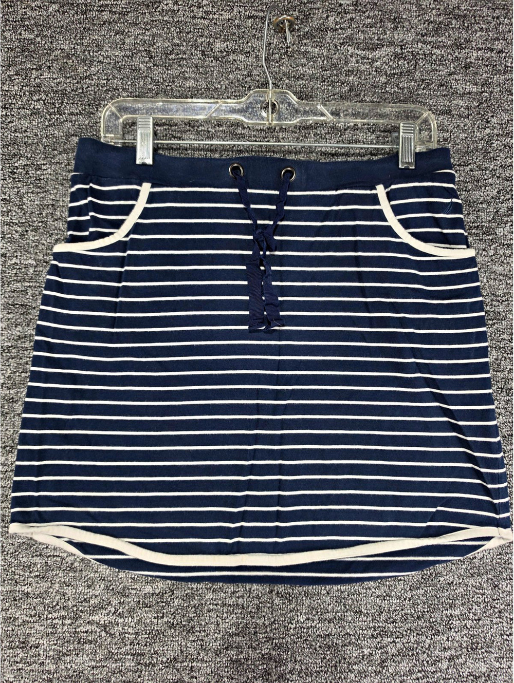 Nautica Women's Blue/White Striped Knit Cotton Mini Skirt Pockets Mid Rise M